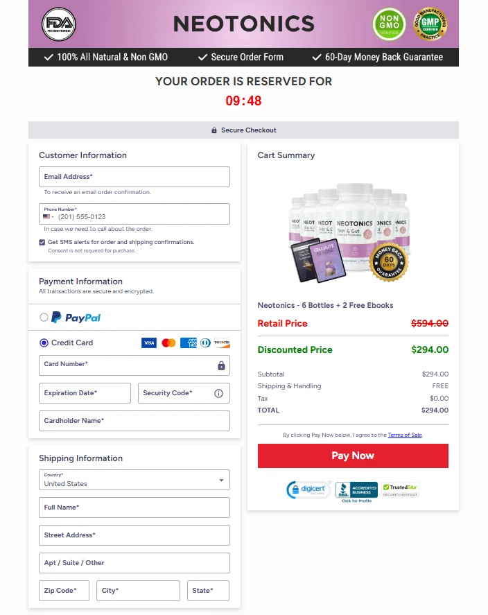 Neotonics Secured Order Page
